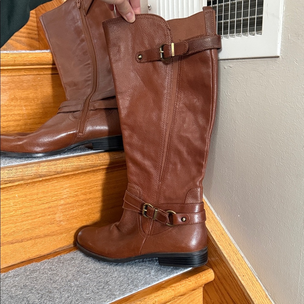 Naturalized Brown Leather Knee-High Boots - Picture 2 of 10